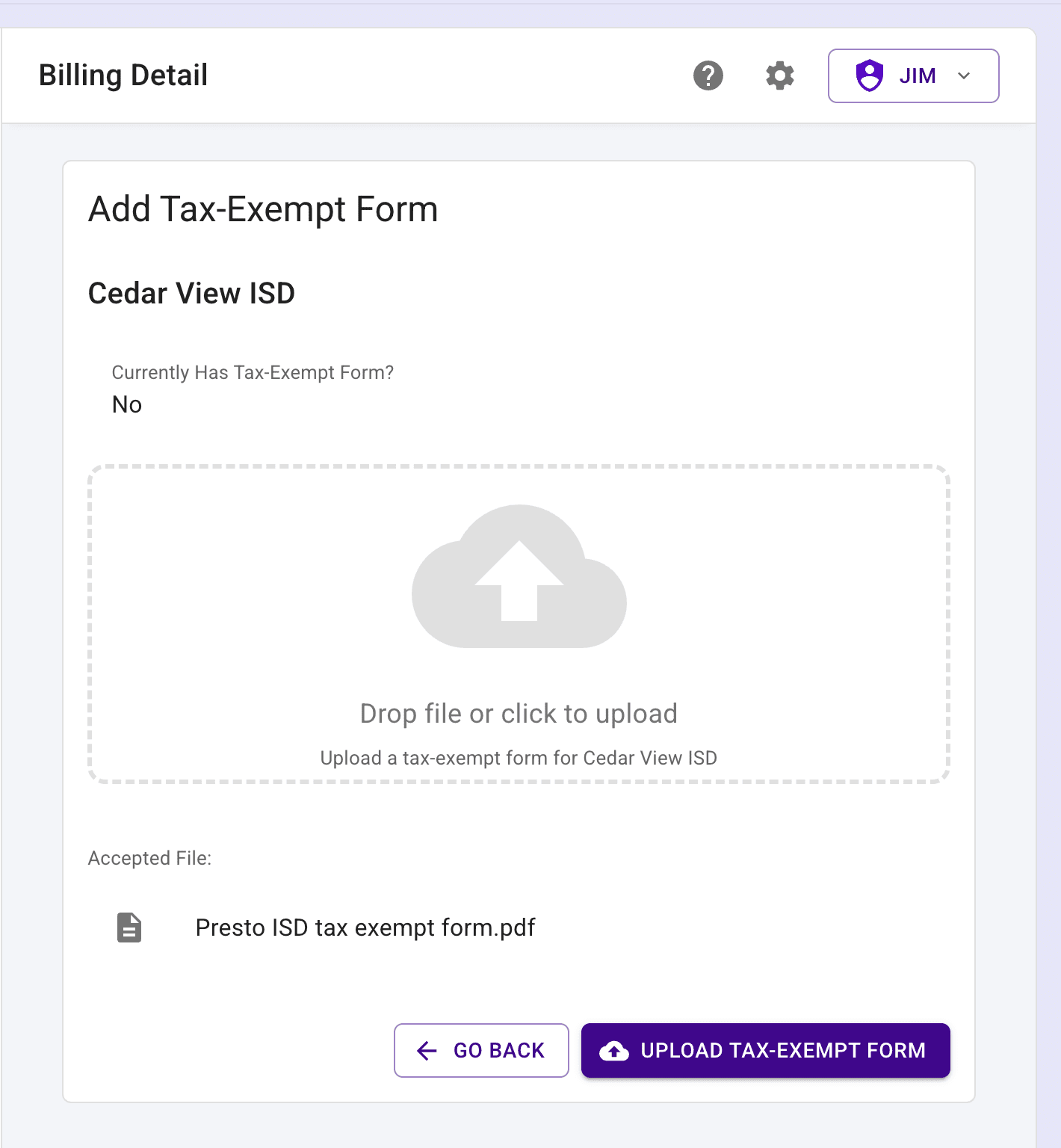 Upload input showing file name just below.