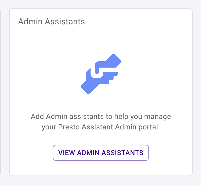 Dashboard showing the Admin Assistants card.