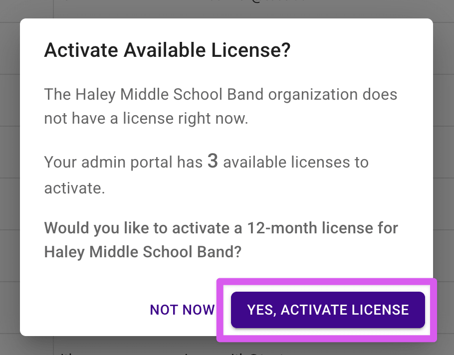 Confirmation dialog highlighting the Yes, Activate License button.