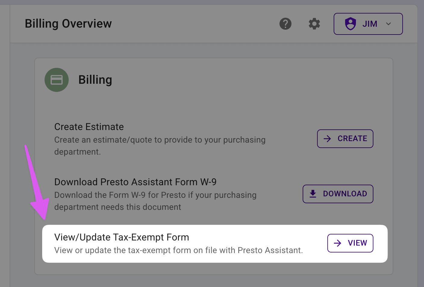 Tax-exempt section with View button highlighted.