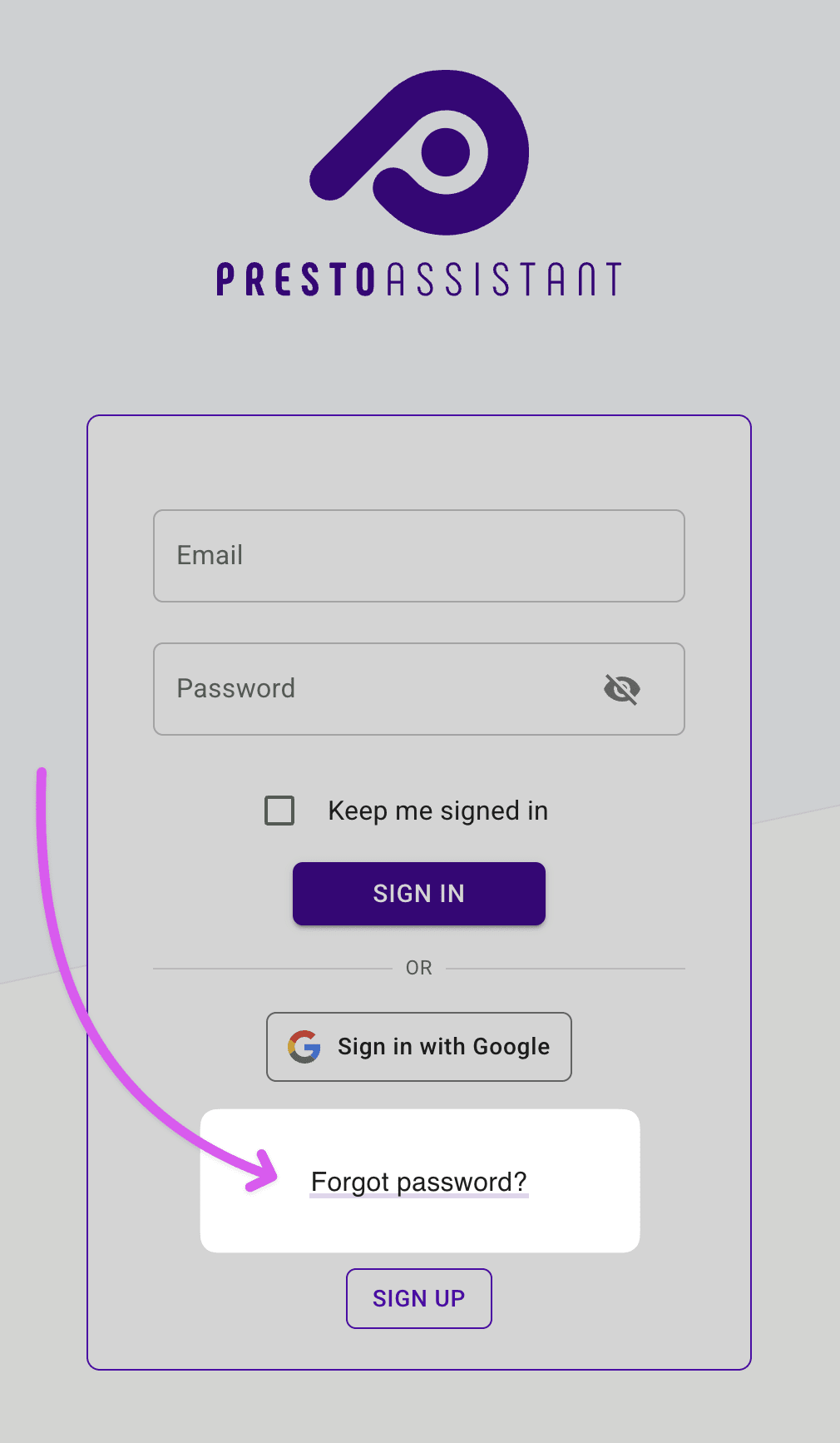 Login page highlight the Forgot Password link.