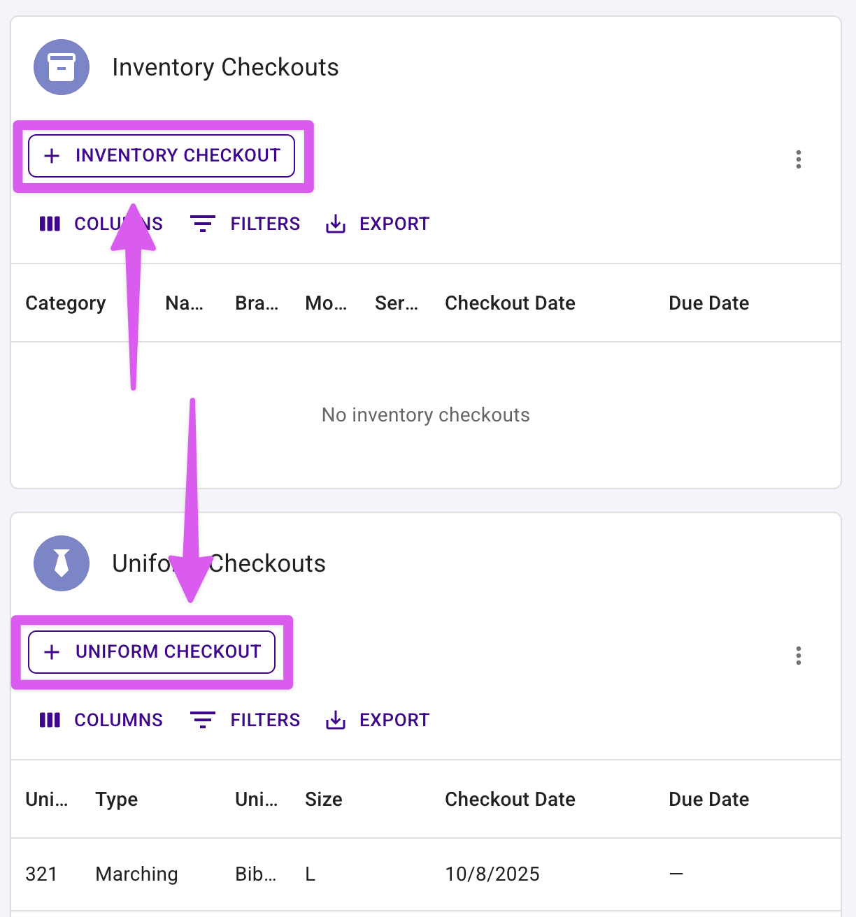 Student detail page with the Check Out button highlighted.