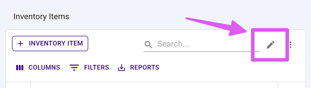 Item table with the edit button highlighted.