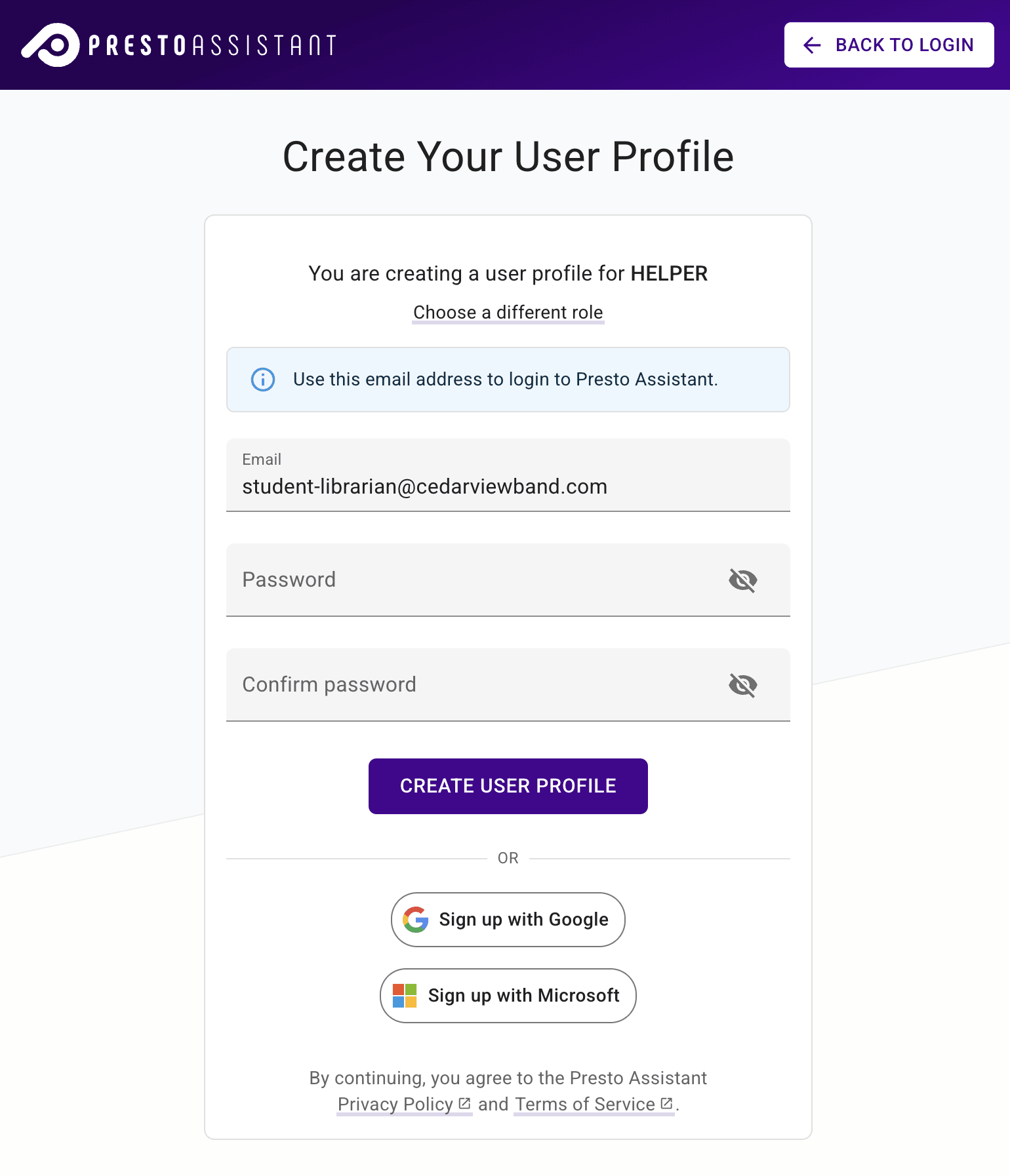 Create profile form.
