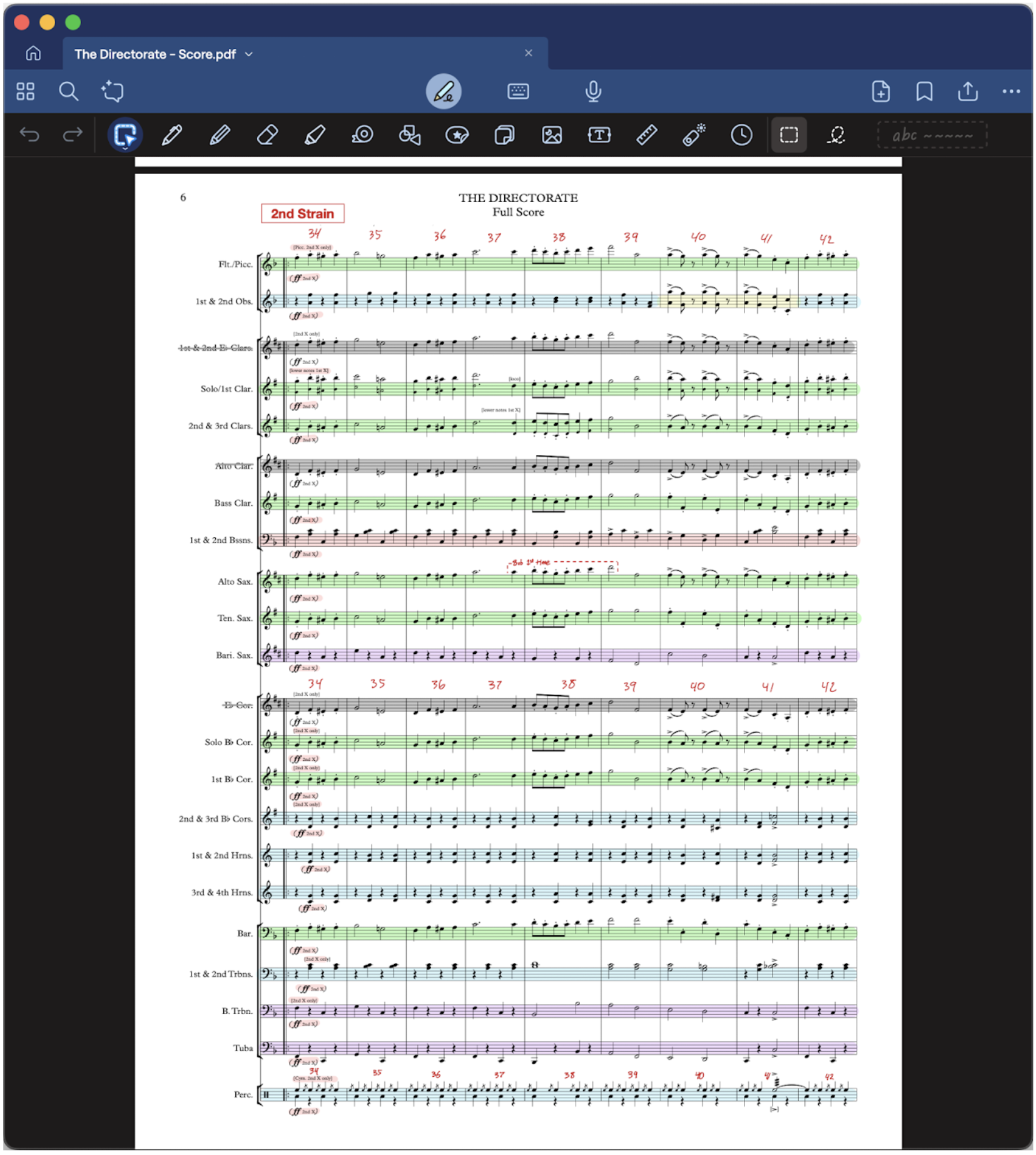 Score of band music.