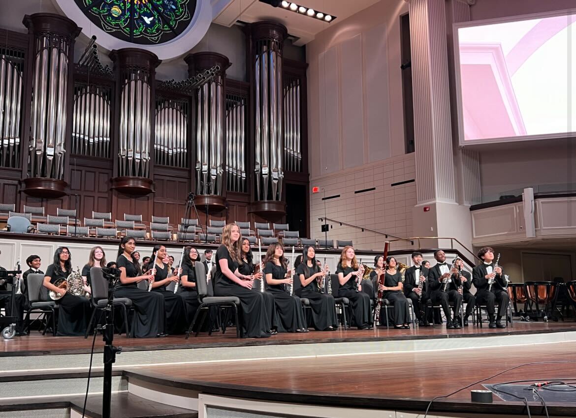 Band on stage for a concert.
