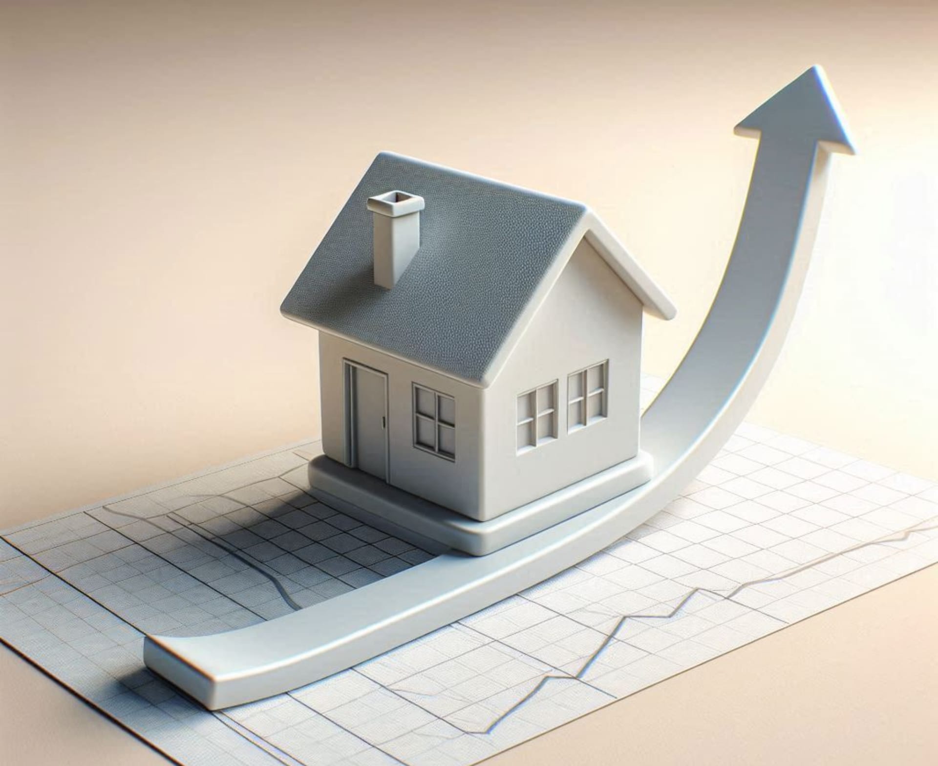 Une maison posée sur une flèche qui monte
