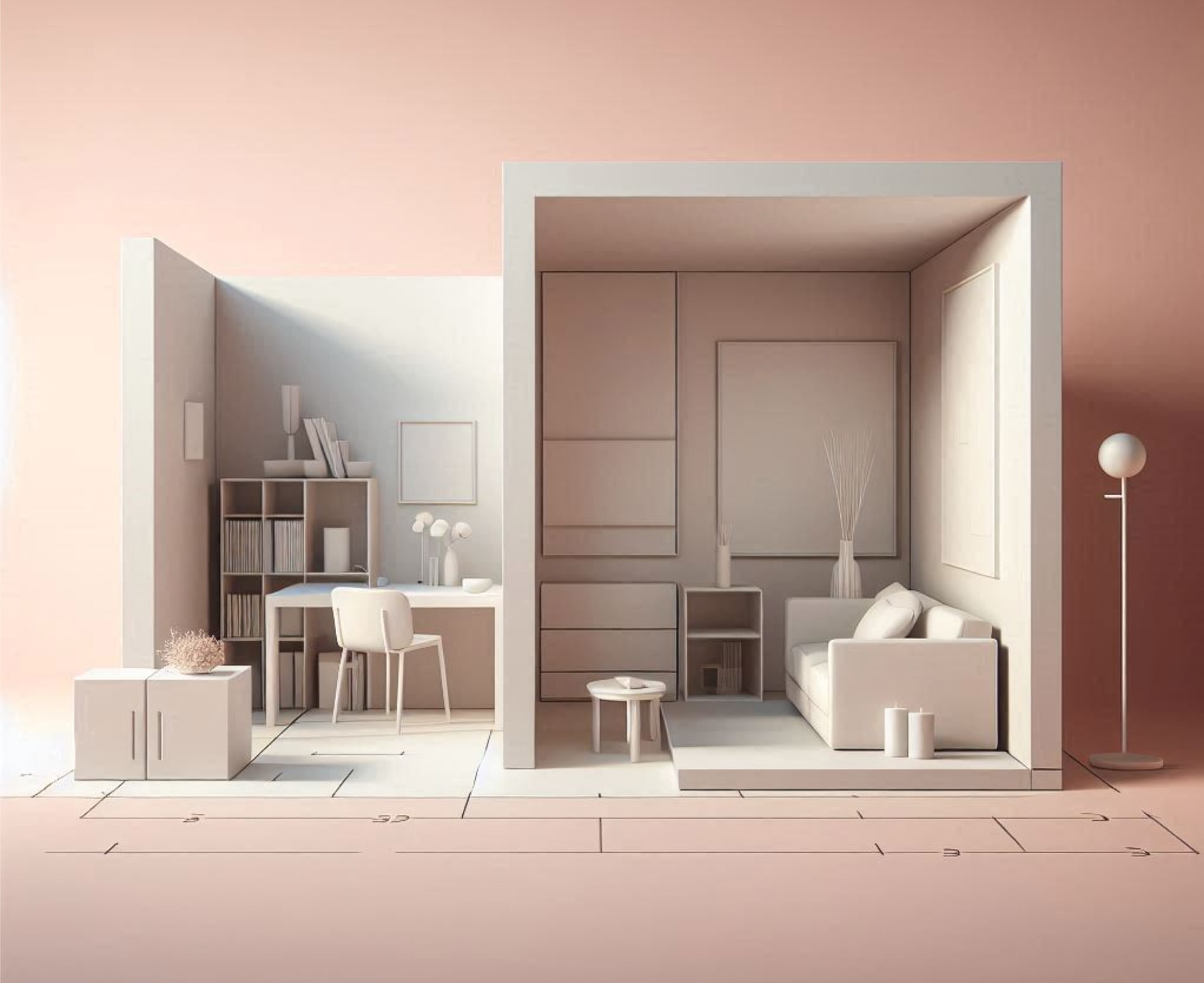 Un appartement vu de l'intérieur avec des mesures au sol