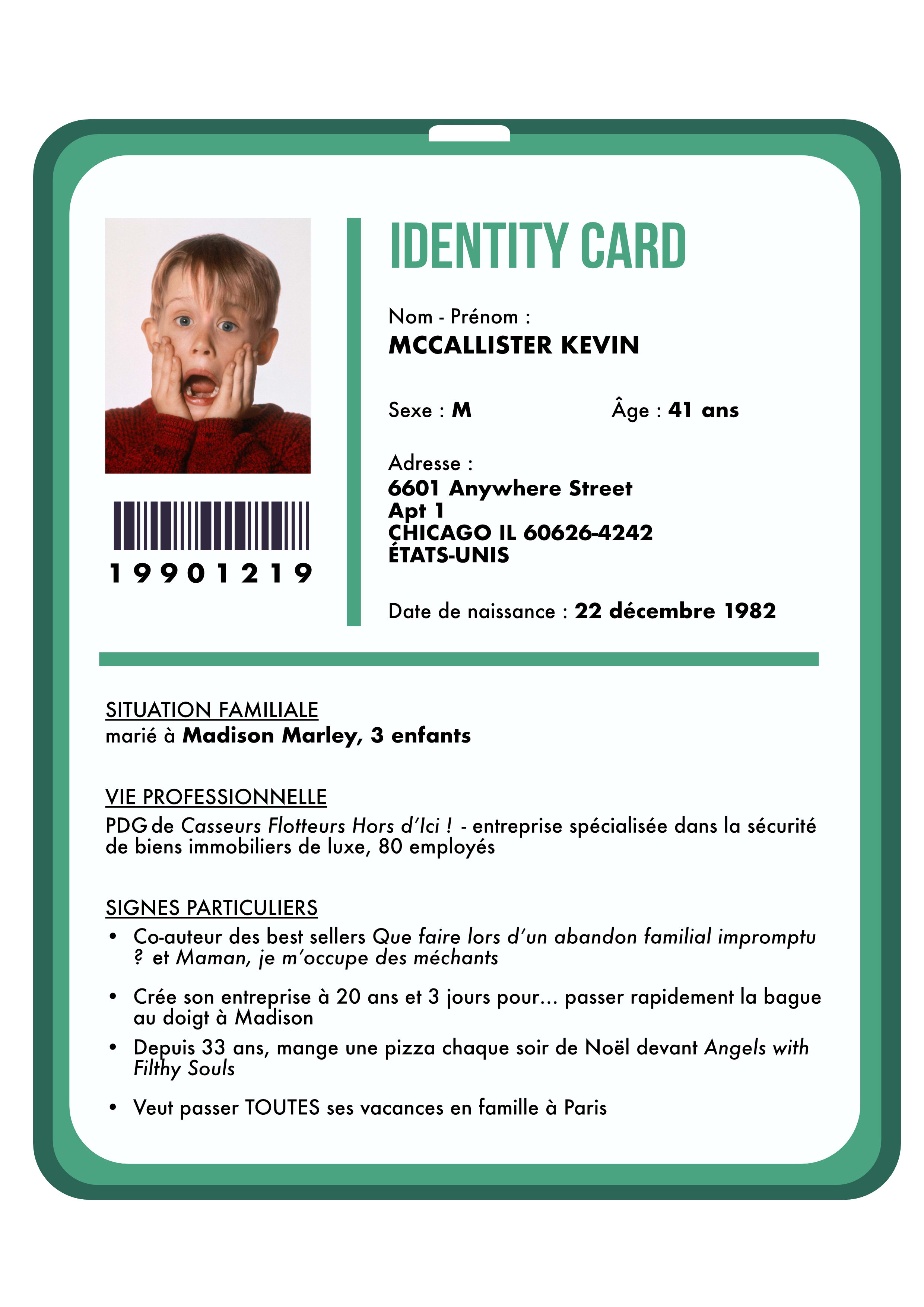 La fiche d'identité de Kevin McCallister