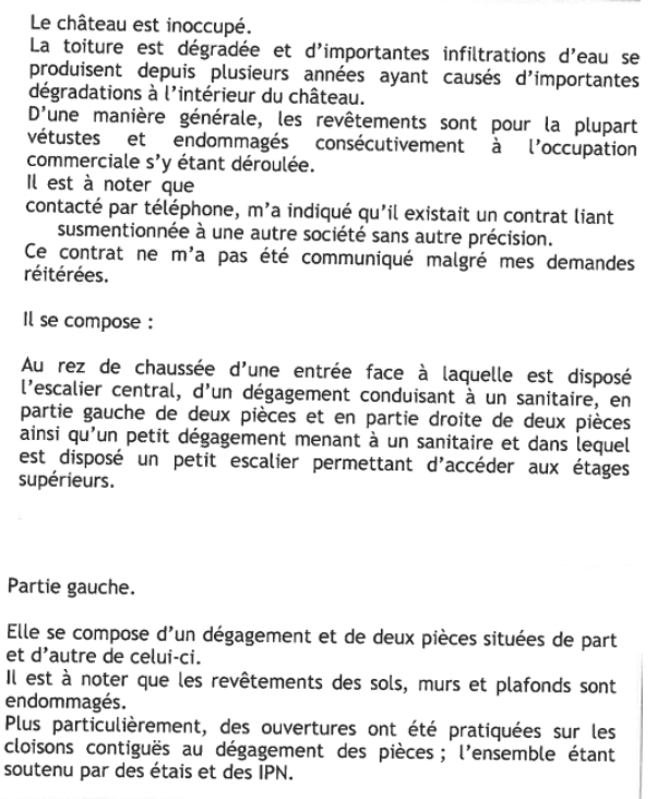 La description de l'état actuel du château de Dammarie-les-Lys