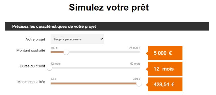 Screenshot d'une simulation de crédit immobilier