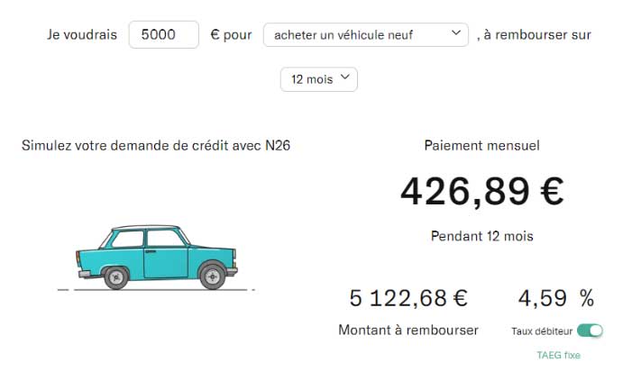 Screenshot de la simulation de crédit N26