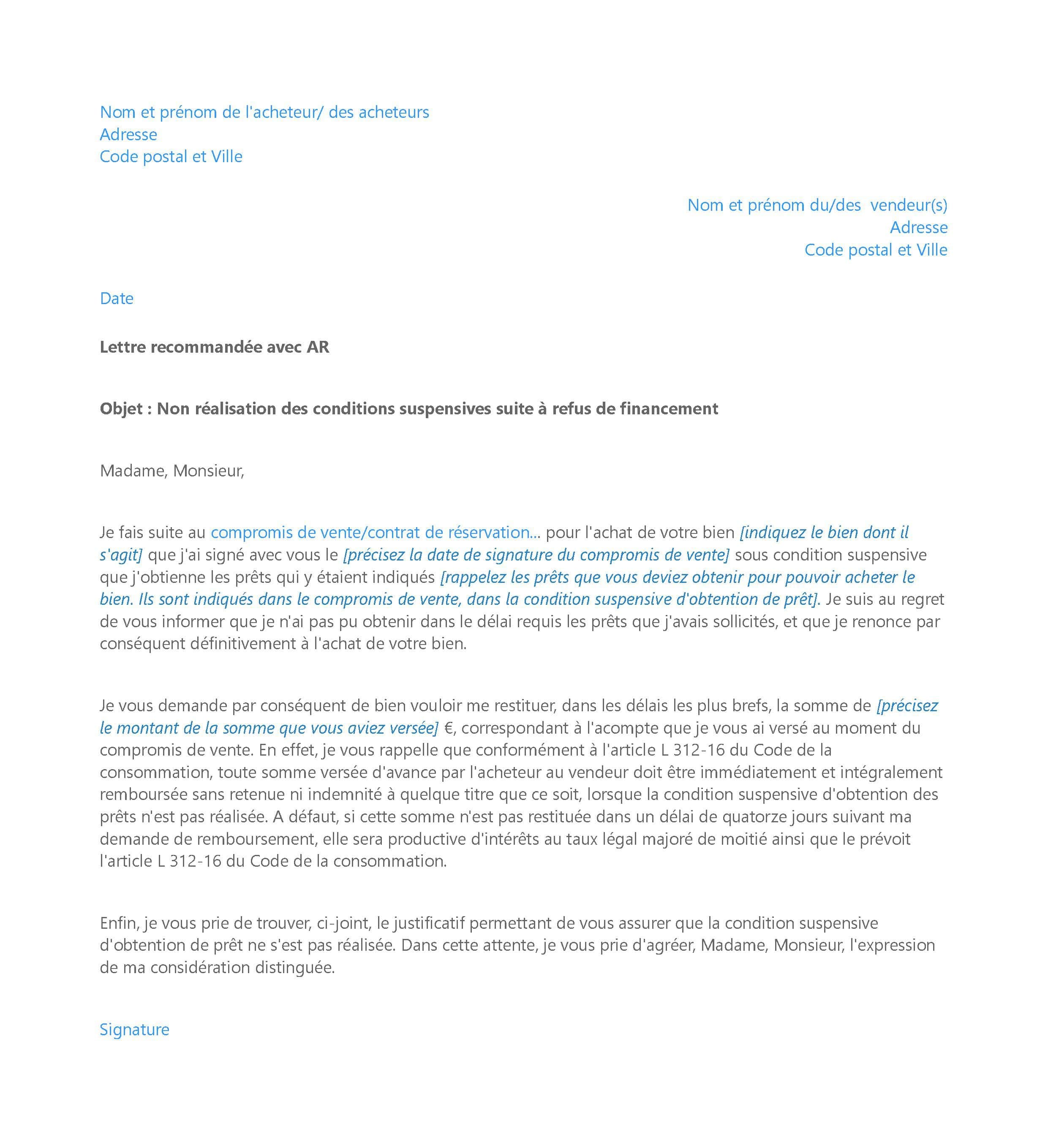 lettre de renonciation de bien immobilier