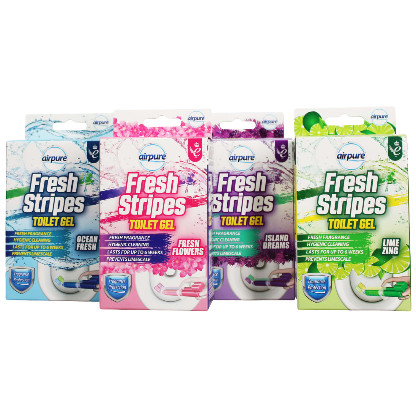 AIRPURE FRESH STRIPES TOILET GEL ASSORTED LIME OCEAN FRESH