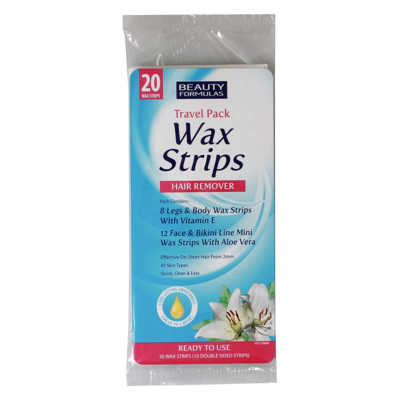 BEAUTY FORMULAS WAX STRIPS TRAVEL PACK 20'S (8 X LEGS & BODY STRIPS, 12
