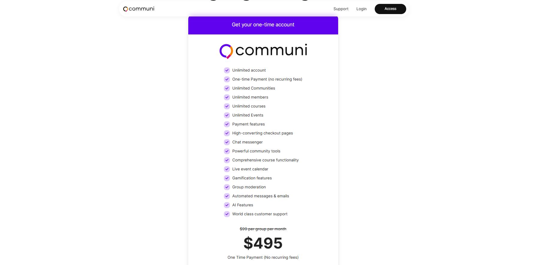 Communi lifetime pricing page