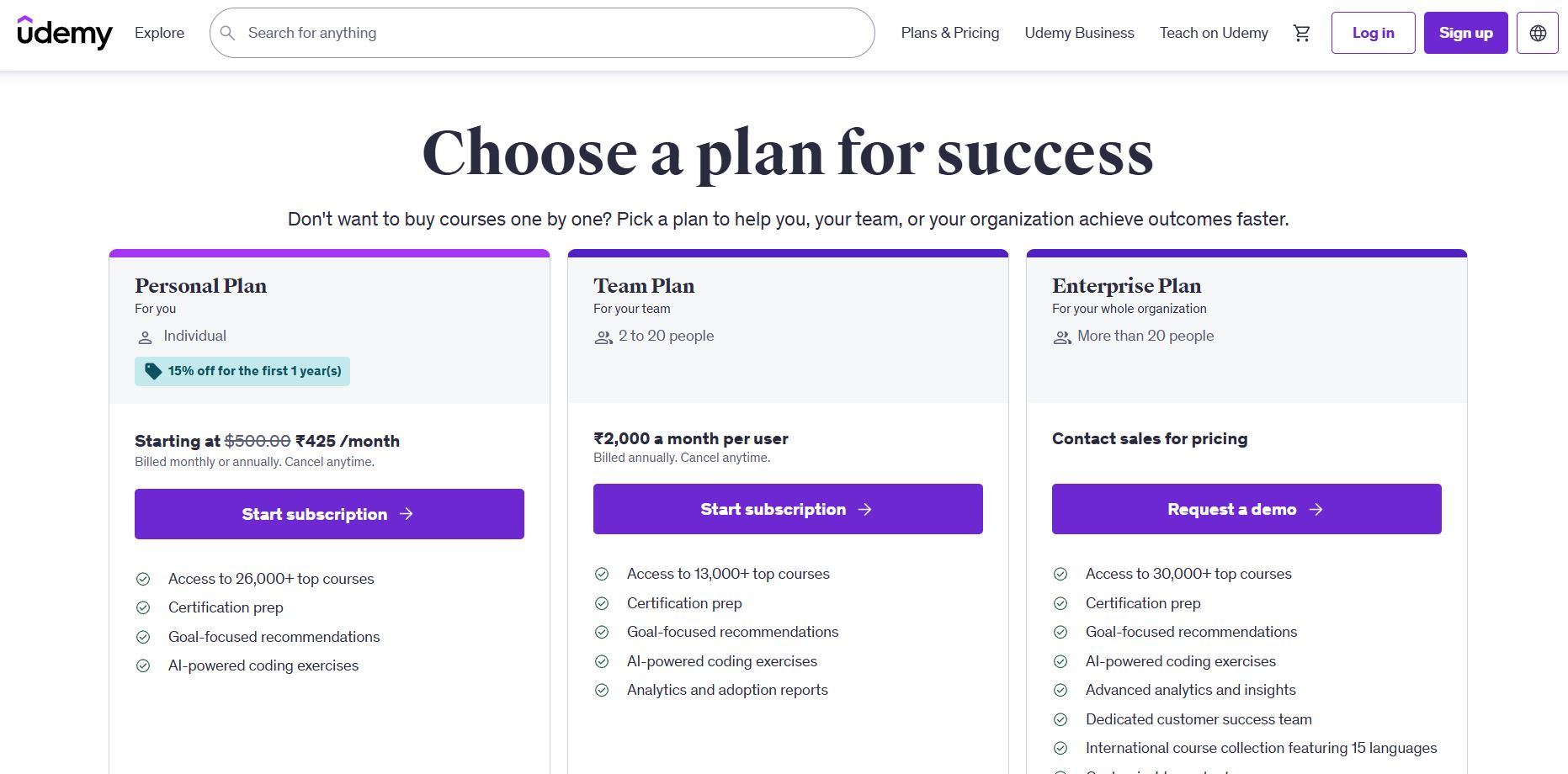 Udemy pricing and plans visual