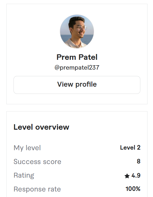 Fiverr profile preview Prem Patel