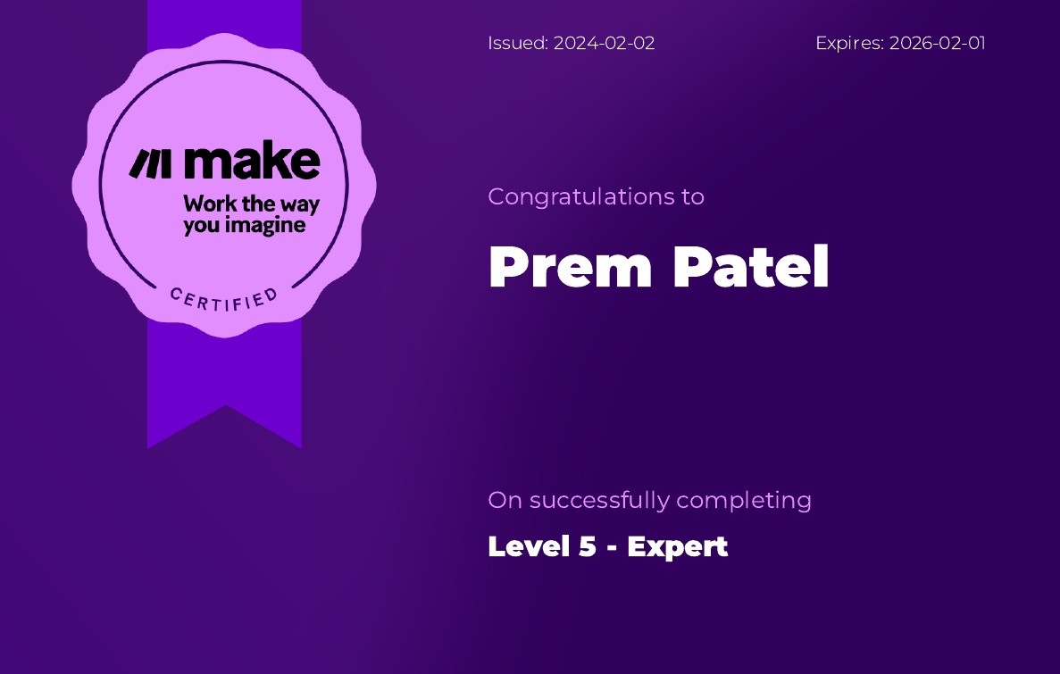 Make.com Level 5 Certificate Prem Patel