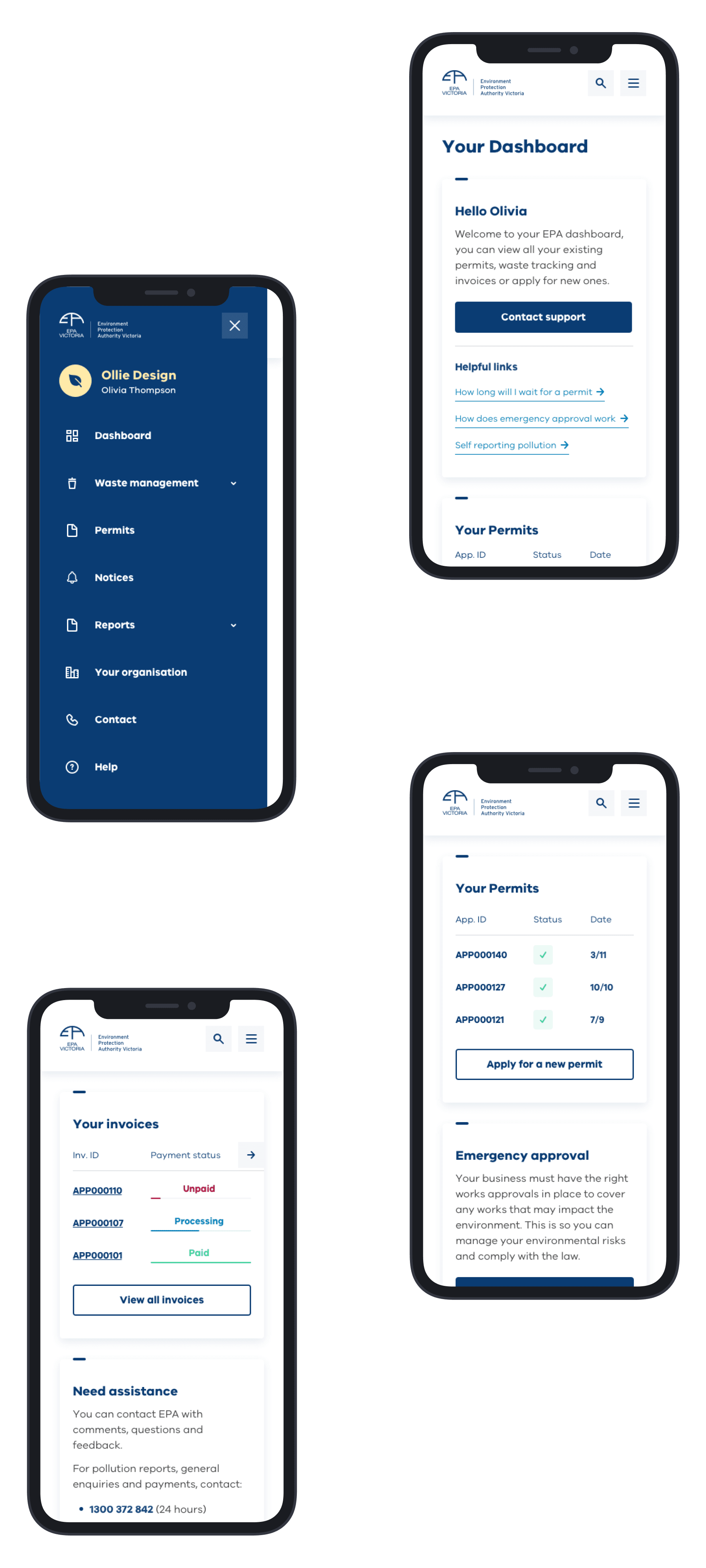 Mockup of mobile screens displaying low-fidelity interface designs