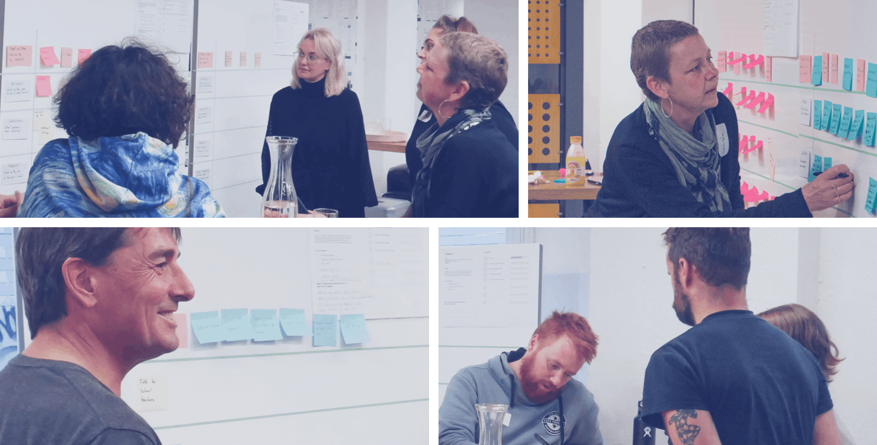 Collage of images showing people collaborating in a workshop setting