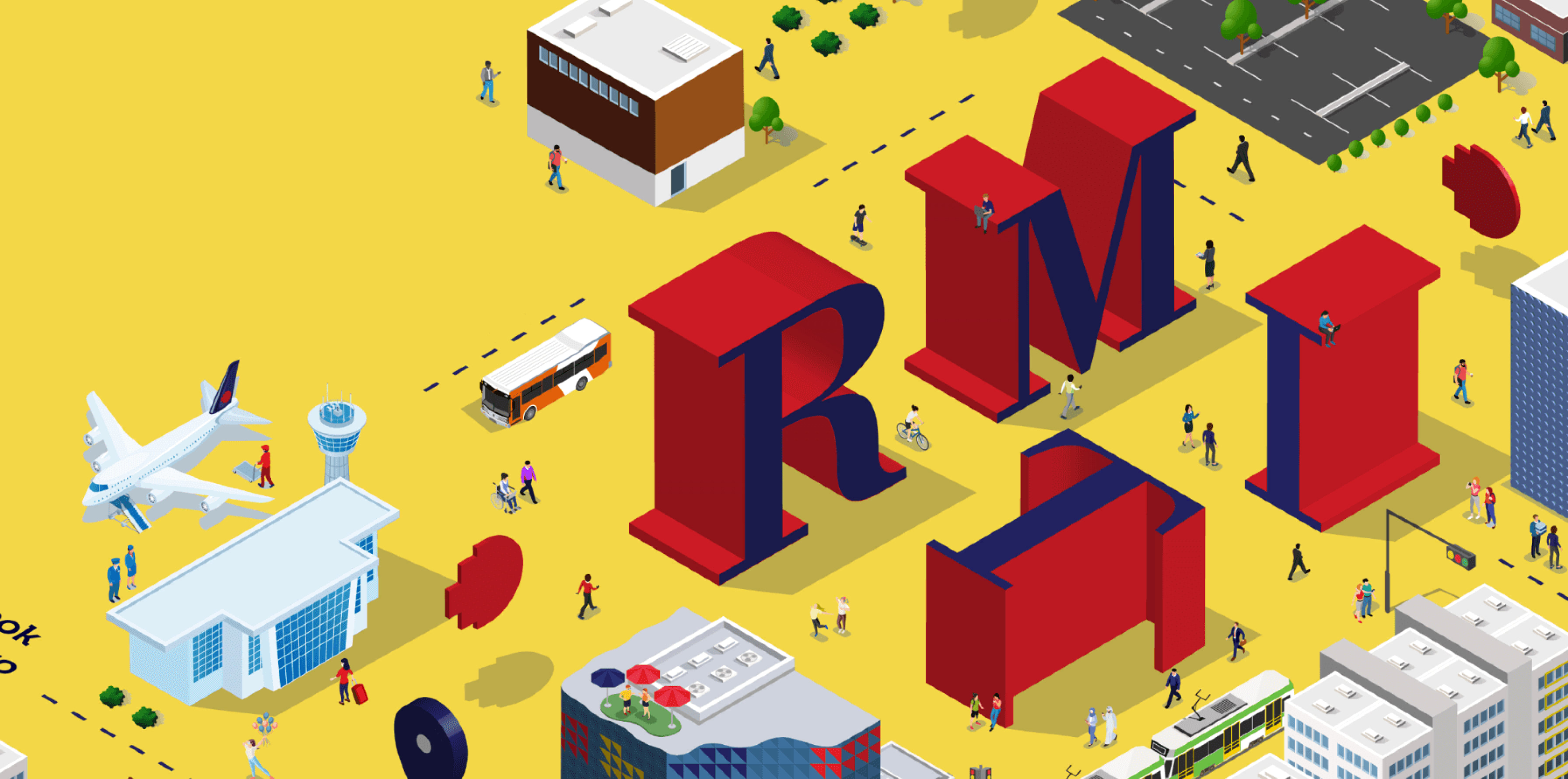 Diagram of RMIT campus with RMIT block letters in the center