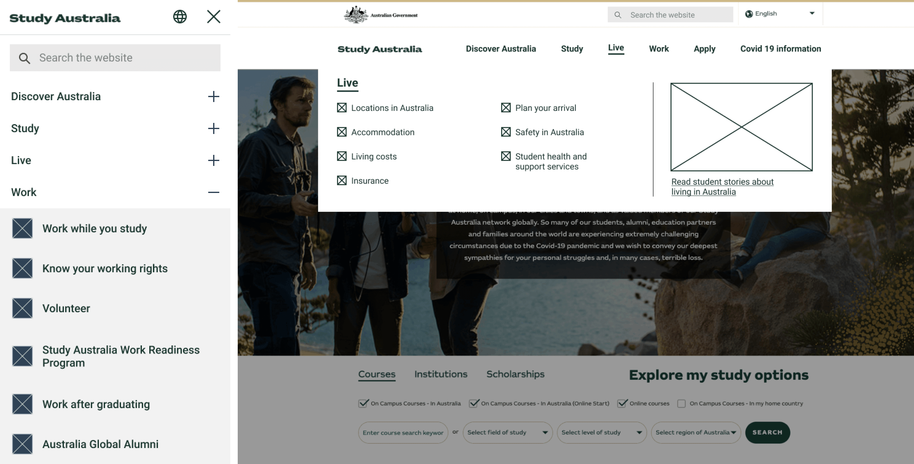Clickable prototype of Study Australia website