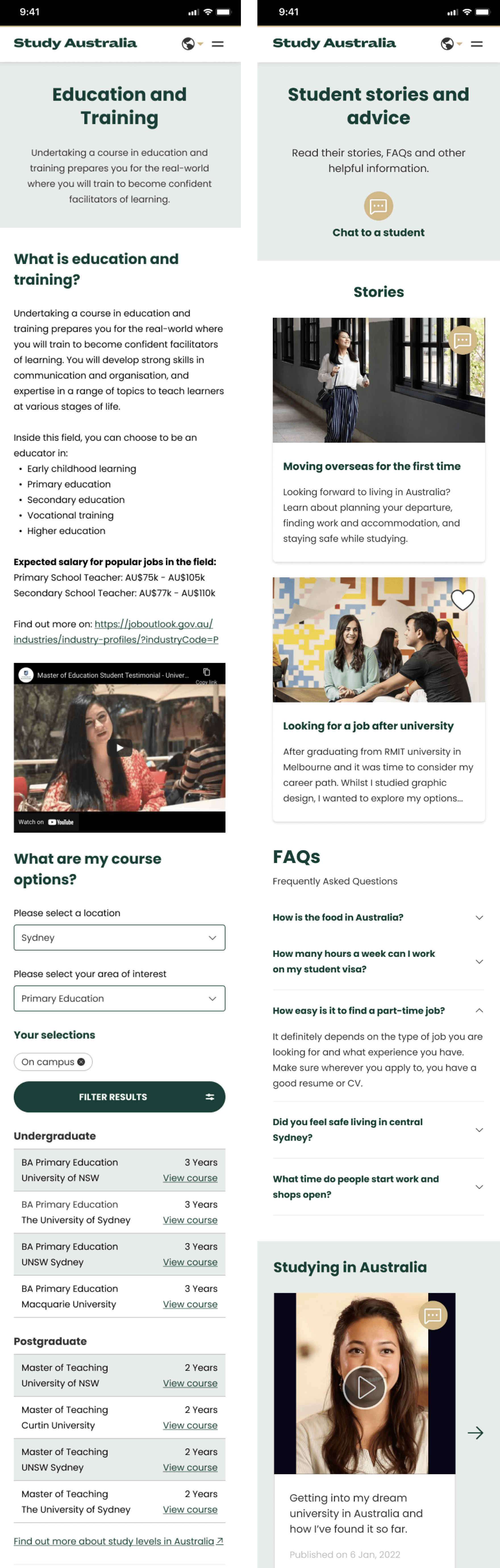 Study Australia mobile website
