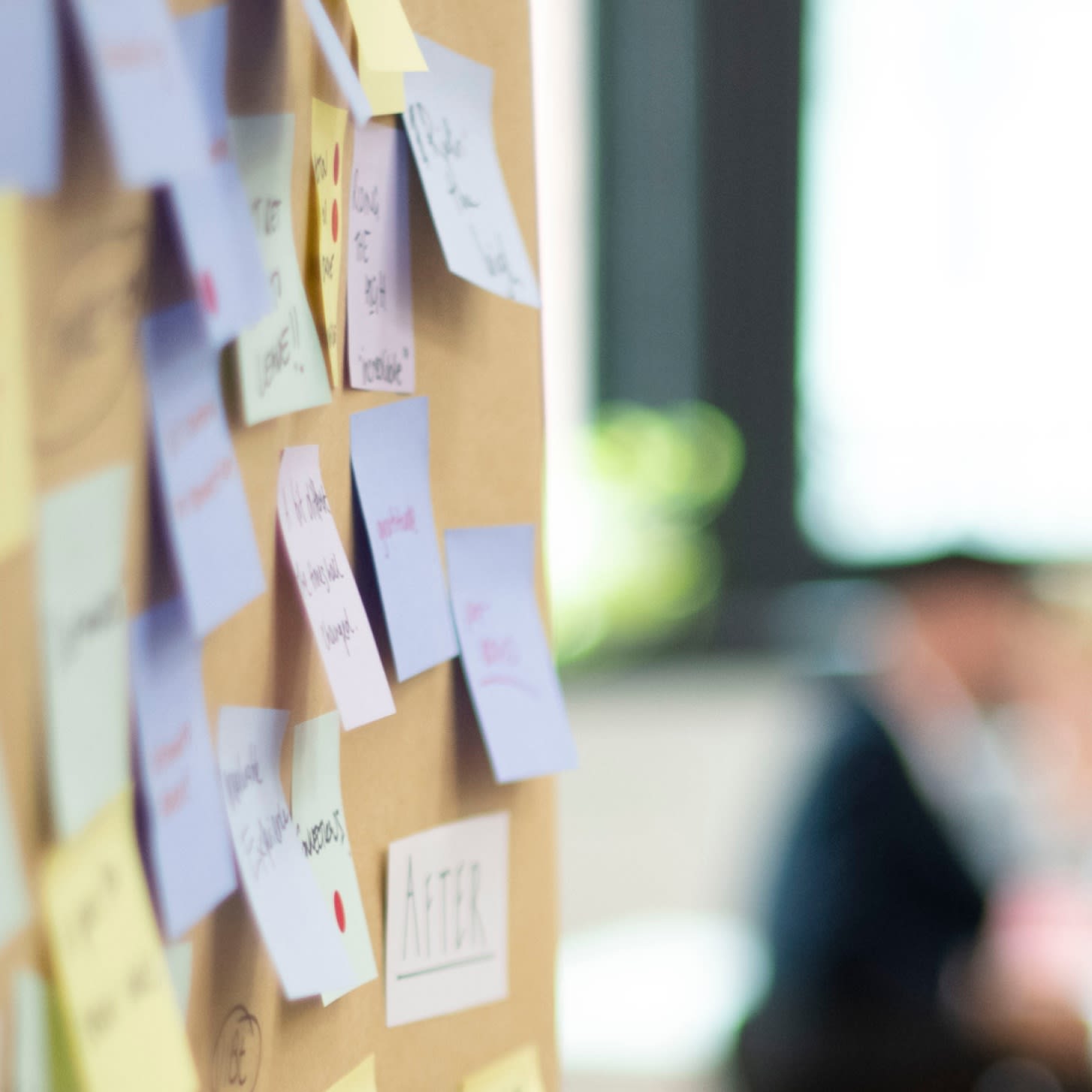 Sticky notes on a board