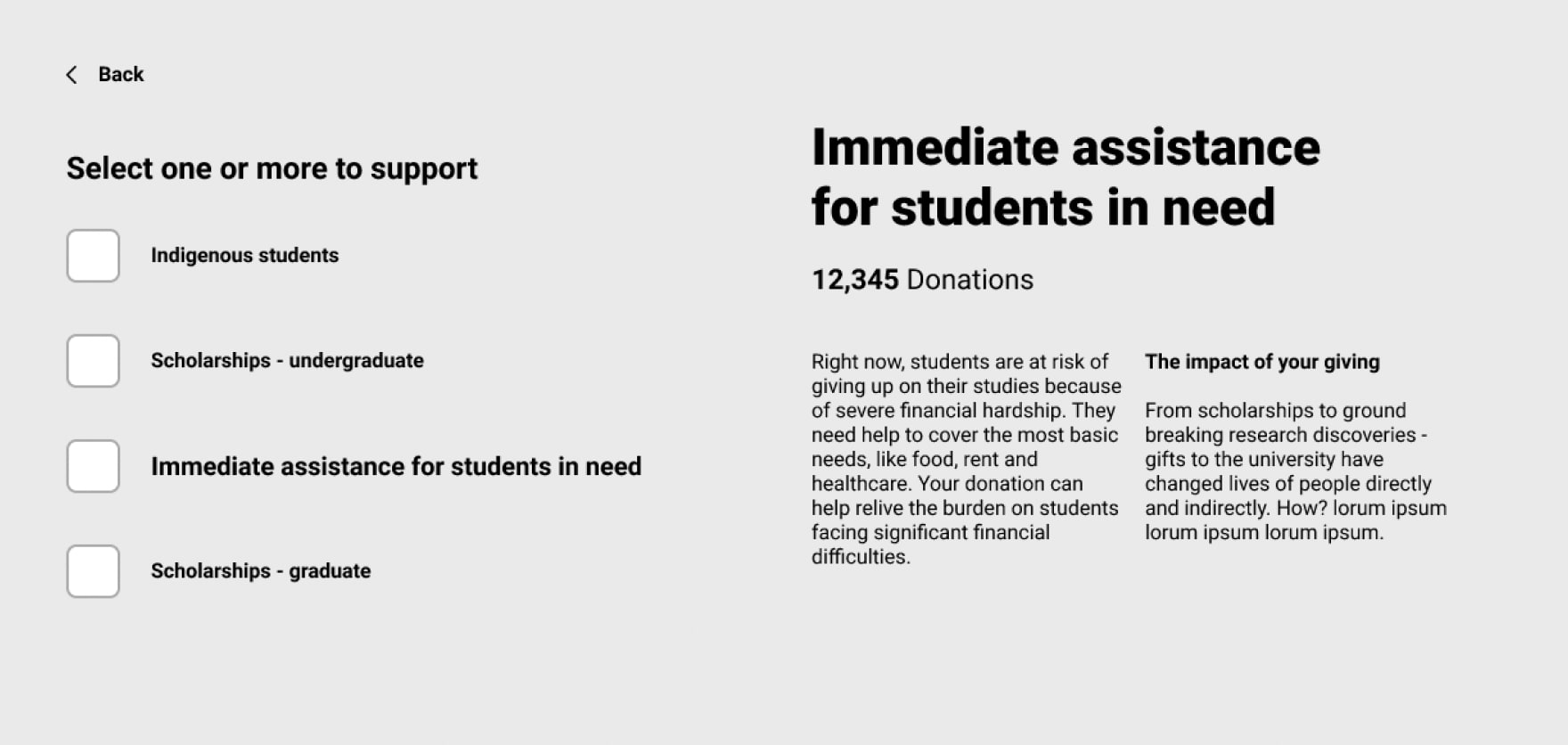 Prototype of group to donate for the alumni portal