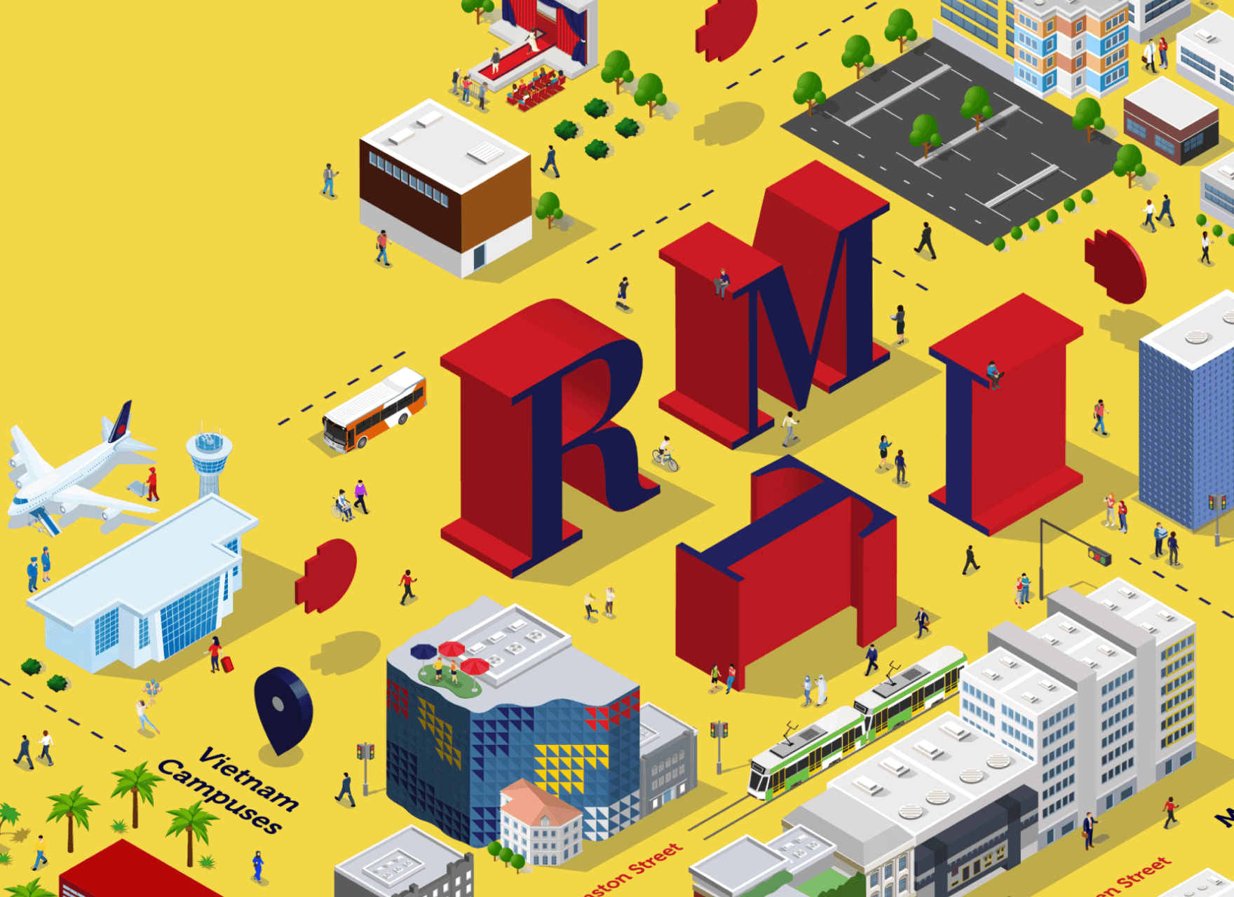 Illustration of university map with RMIT graphic