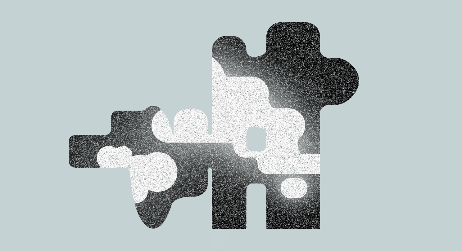 An abstract shape over a teal background