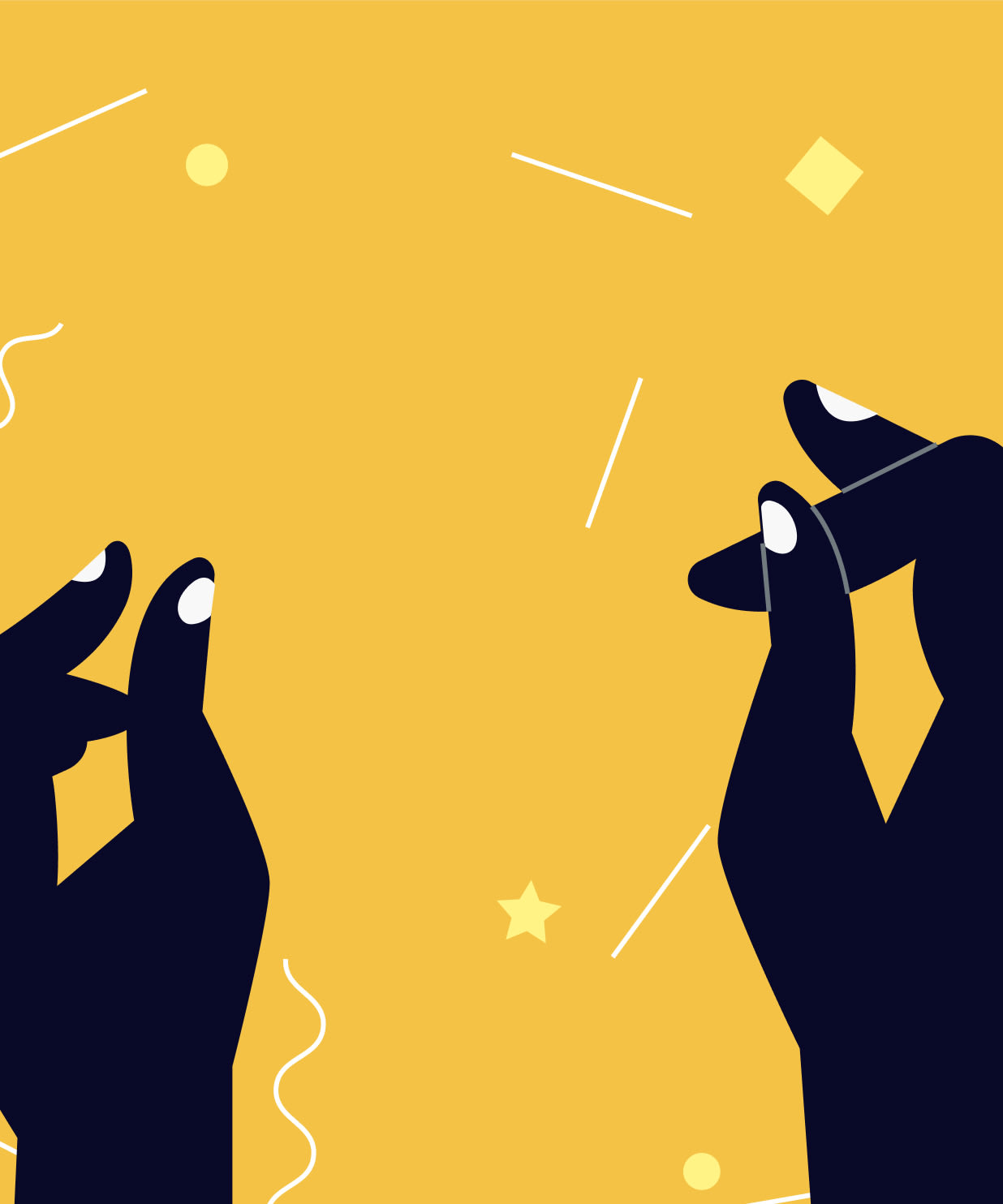 Illustrated hands on a patterned background