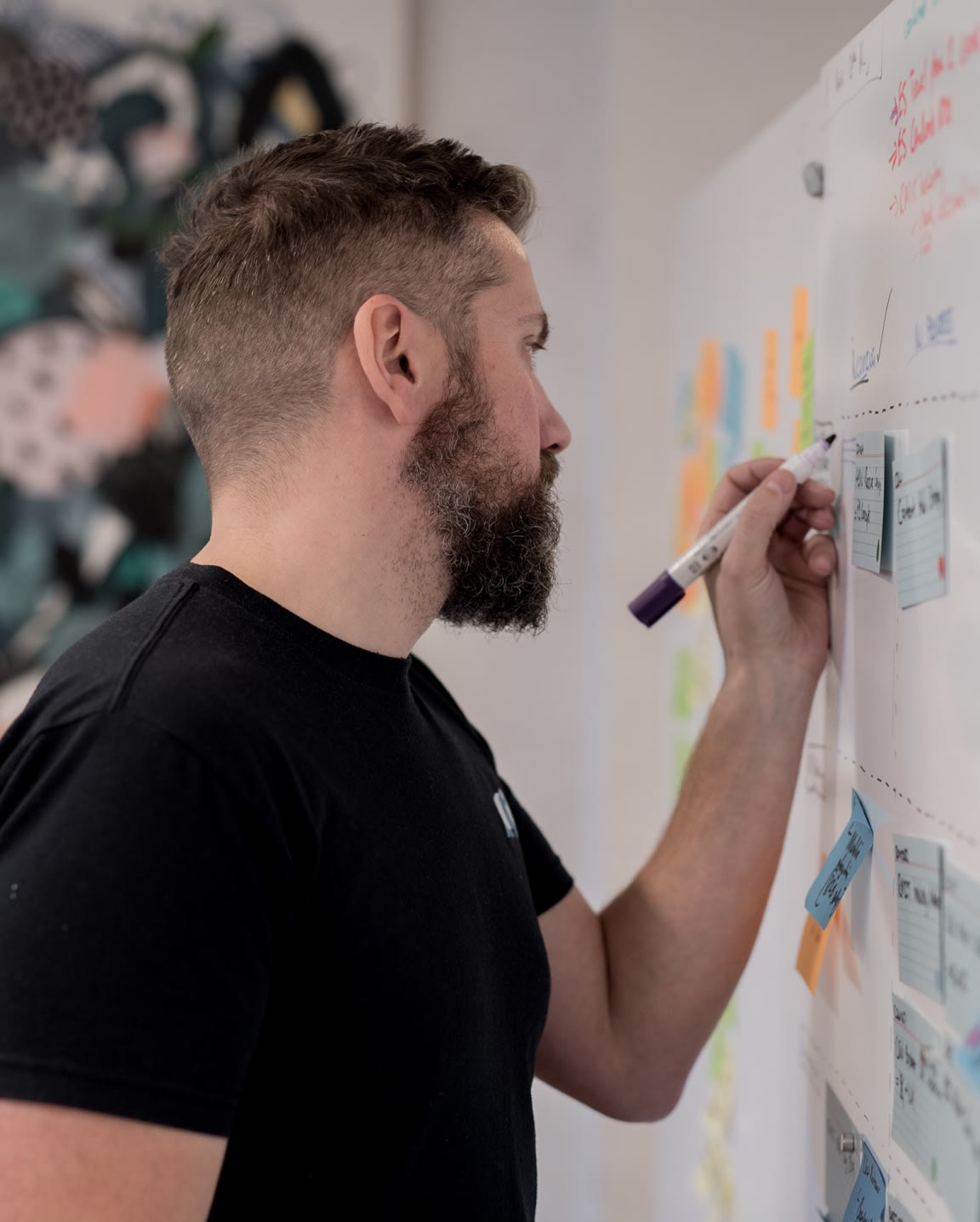 Person writing notes on a whiteboard