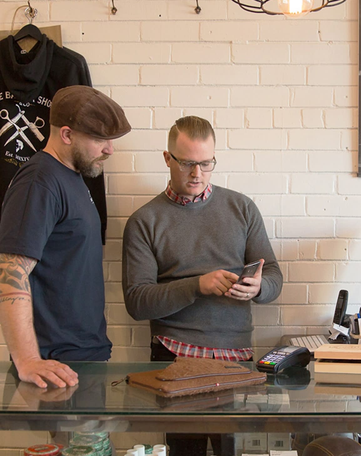 Two people standing and having a discussion
