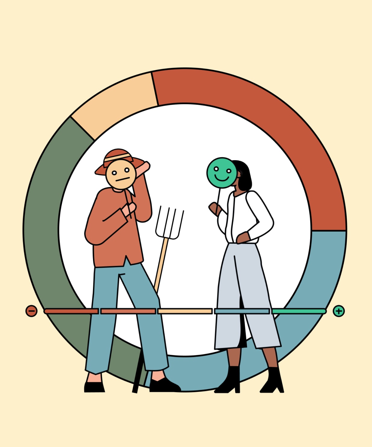 Illustration of two different people of different professions talking and listening