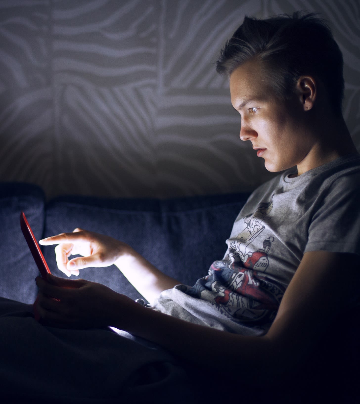 Person sitting down pointing at a screen
