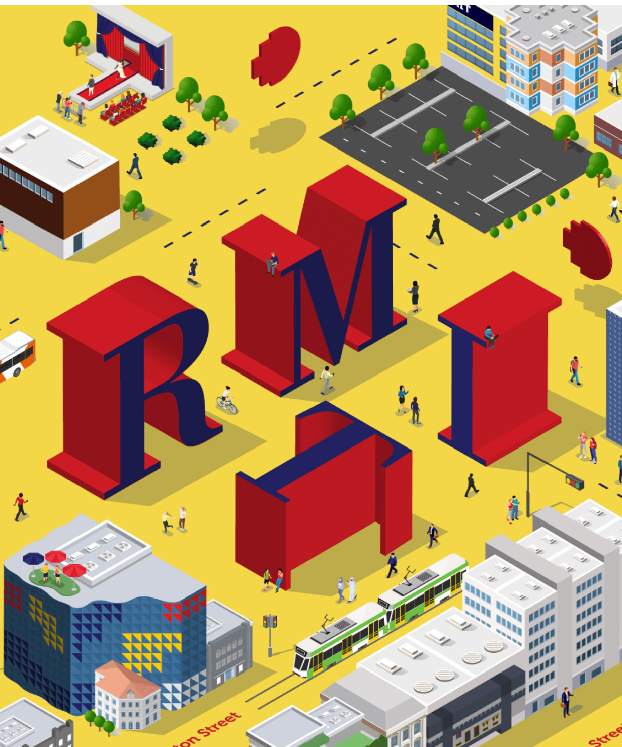 RMIT featured on a illustrated representation of the university campus