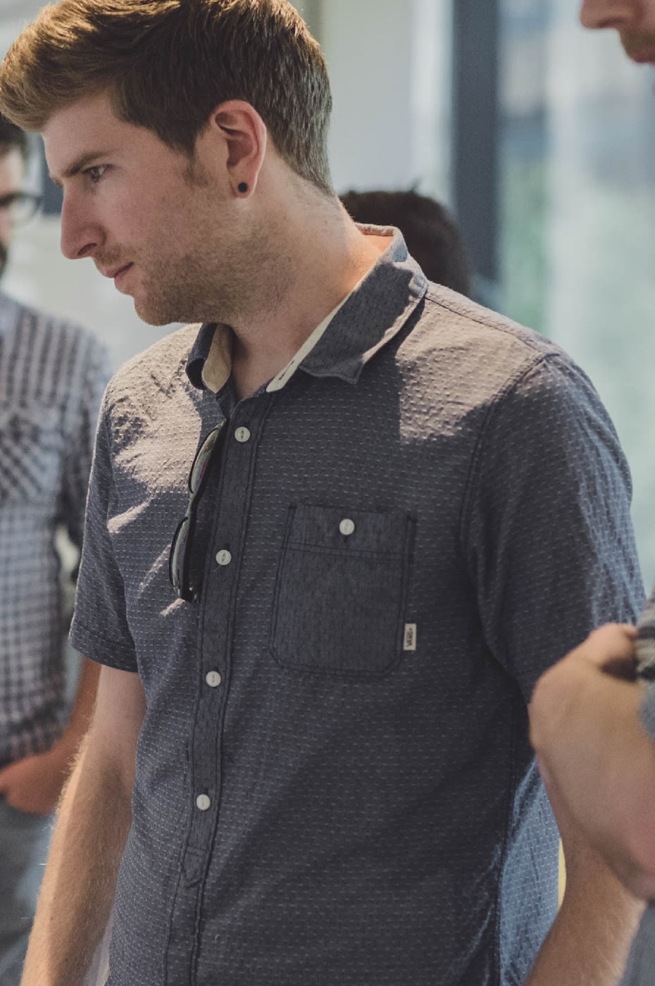 Designer looking at design