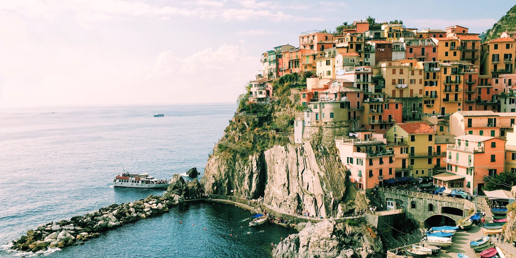 A town on a hill overlooking the ocean