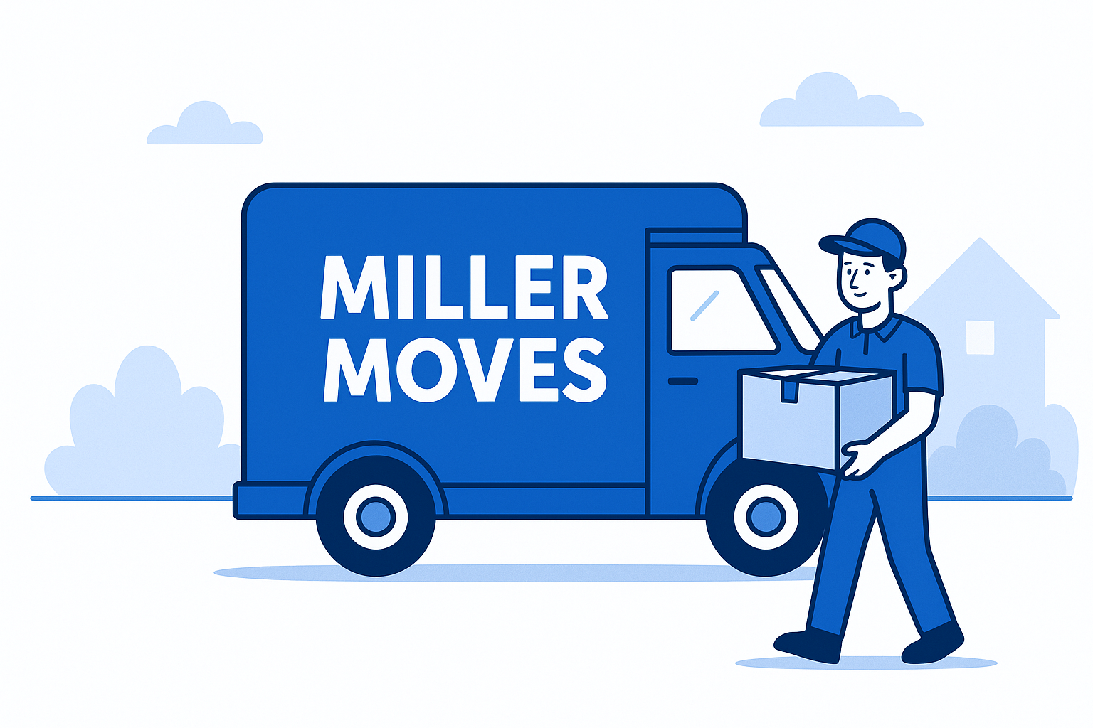 Professional removal team with van
