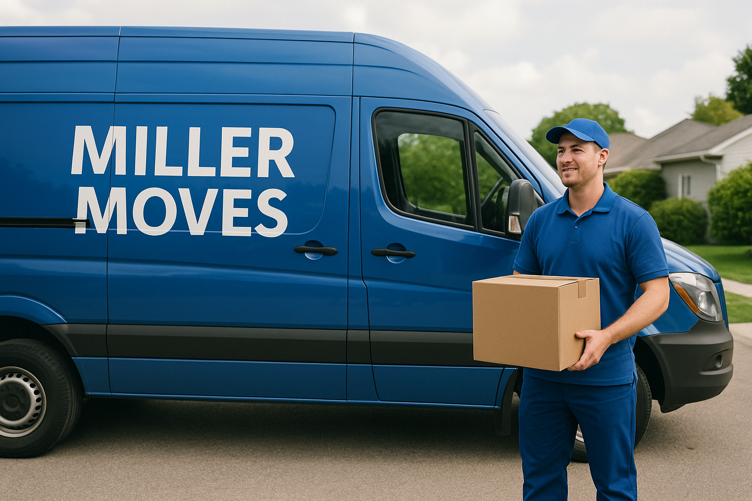 Professional removal team with van