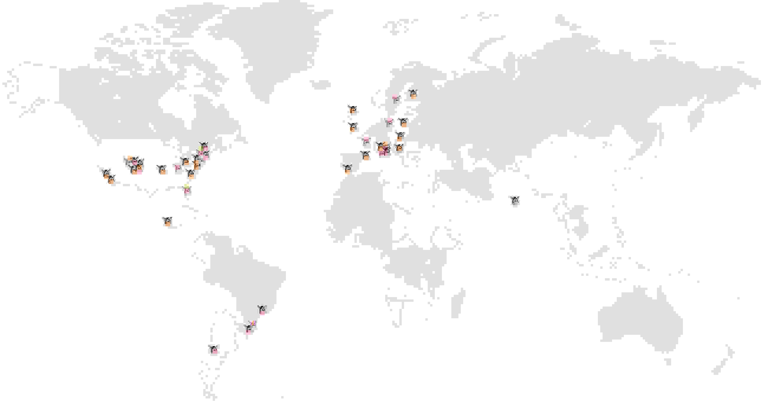 Un mapa con todas las locaciones de empleados en él