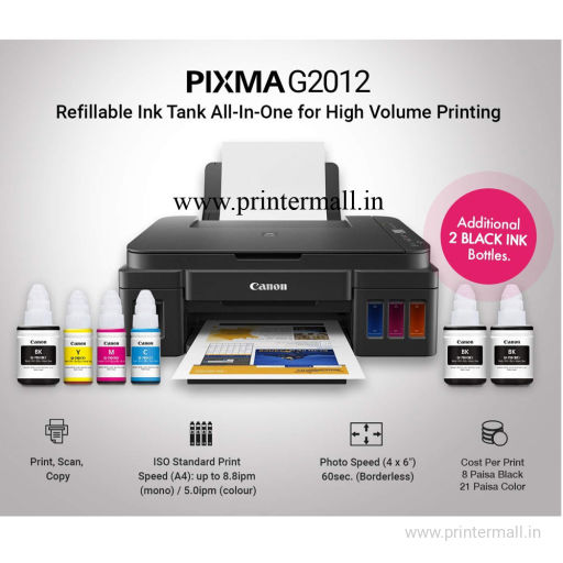 Canon PIXMA MegaTank G2012 Colour All-in-One Printer with 2 Additional Black ink bottle