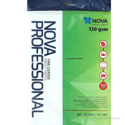 NOVA A4 Size Professional Fine Coated Inkjet Paper 130 GSM 100 Sheets White