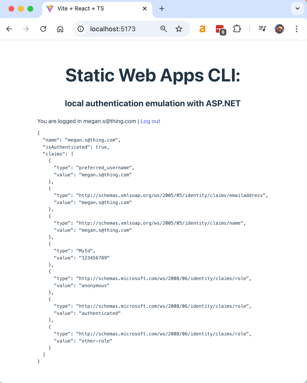 screenshot of the browser when logged in