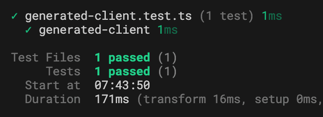 screenshot of passing test