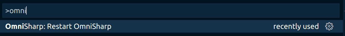 screenshot of the VS Code &quot;restart OmniSharp&quot;