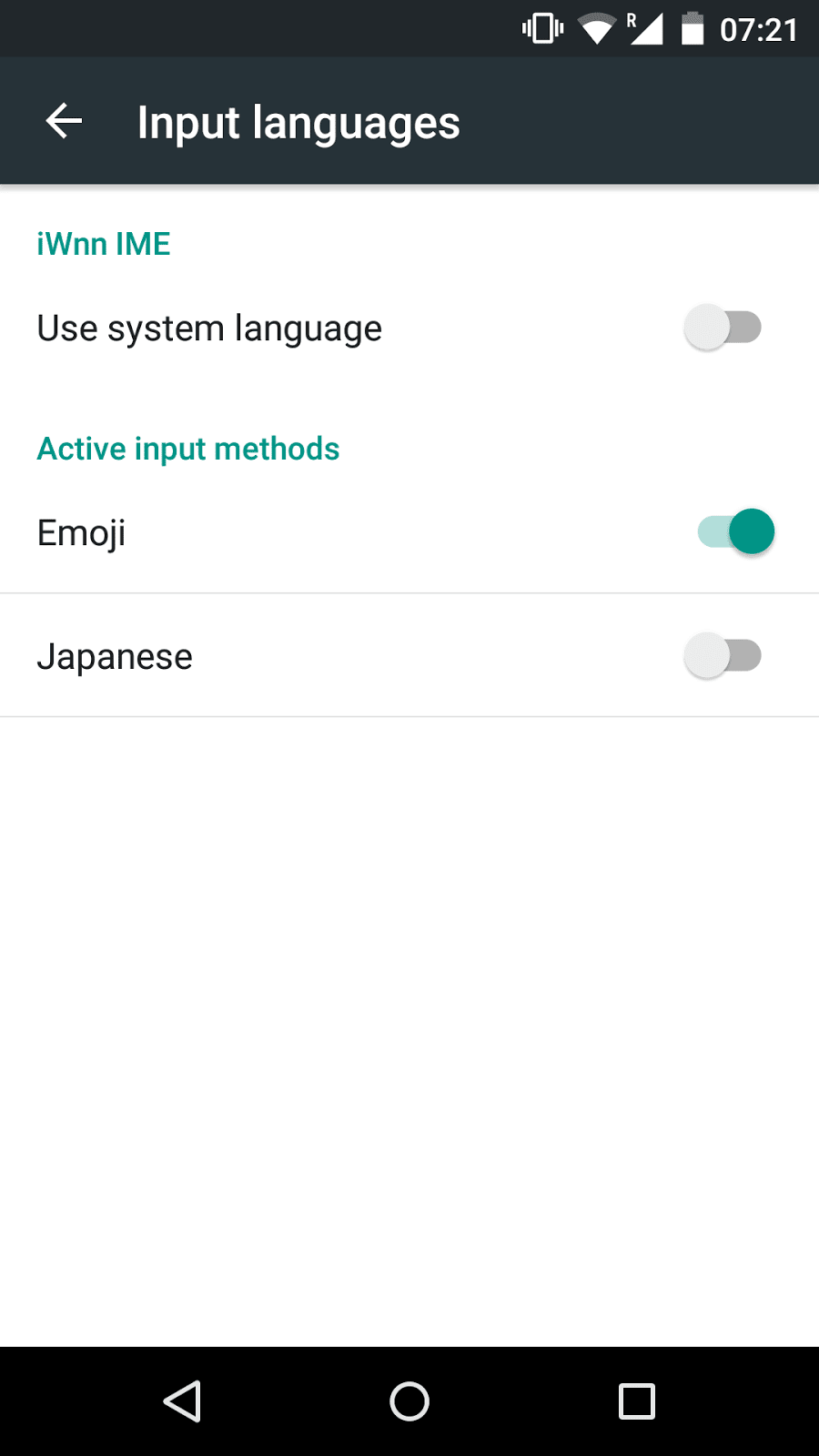 screenshot of input languages in android