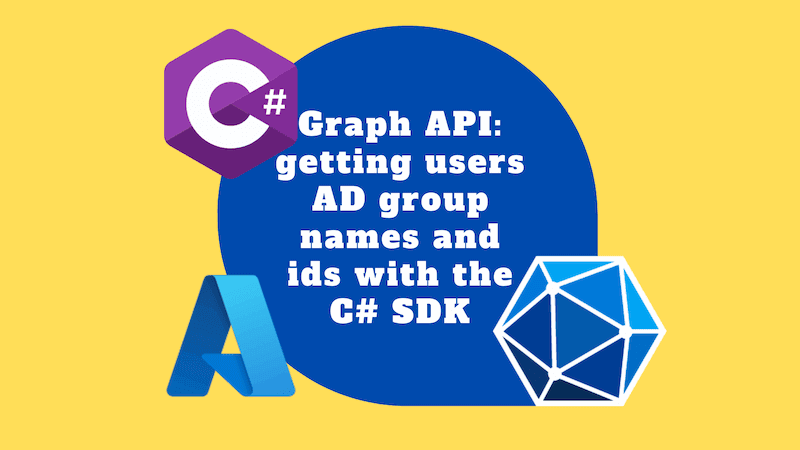 title image reading &quot;Graph API: getting users AD group names and ids with the C# SDK&quot; with the Azure Graph and C# logos